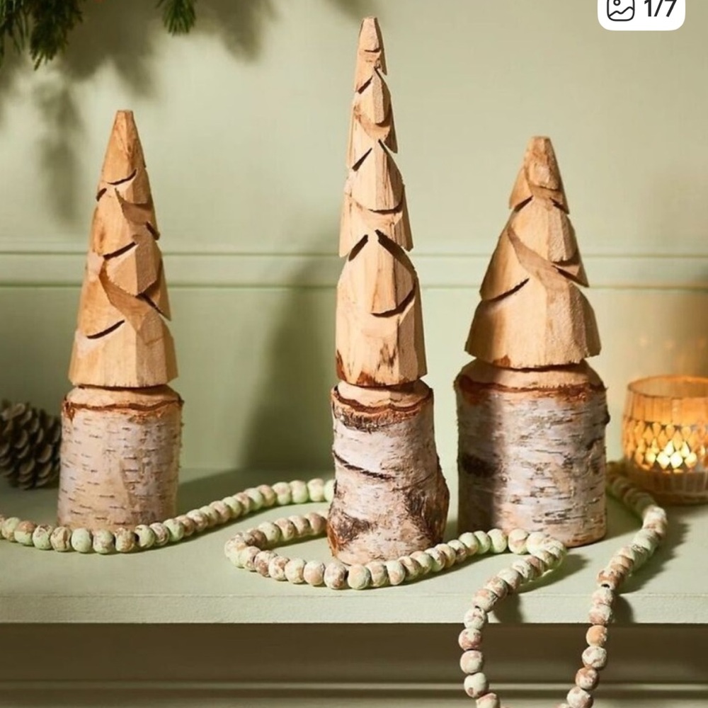 Anthropologie terrain hand carved birch. Christmas Tree - SET OF THREE